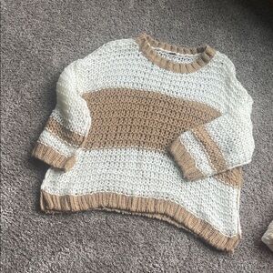 Free People Knit Sweater - Cream and Brown size medium EUC